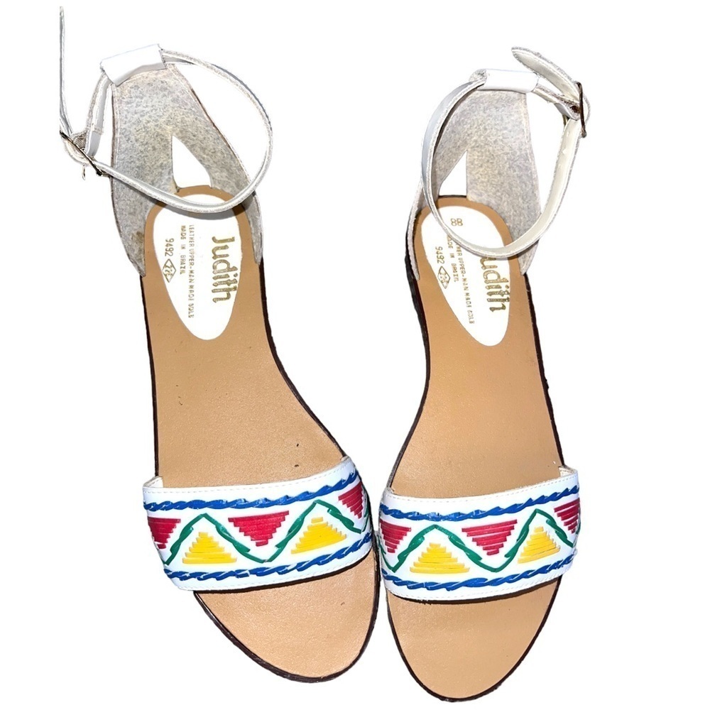 Judith Leather Sandals White Open Toe Ankle Strap Size 8B